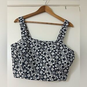 Floral Navy and White Crop Top